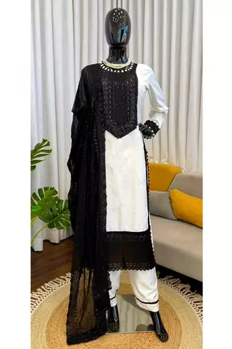 Off white crepe thread with sequin salwar suit