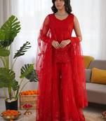 Red net thread with sequin sharara suit