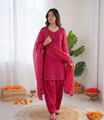 Pink  chanderi thread with sequin palazzo suit