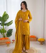 Yellow  chanderi thread with sequin palazzo suit