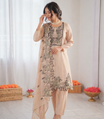 Light peach  chnaderi thread work salwar suit