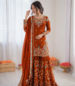 Orange art silk thread sequin with sharara suit