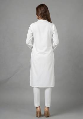 White embroidered rayon kurta set 4