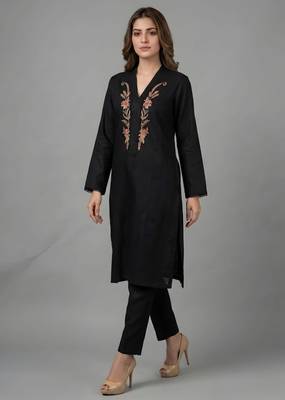 Black embroidered rayon kurta set 3