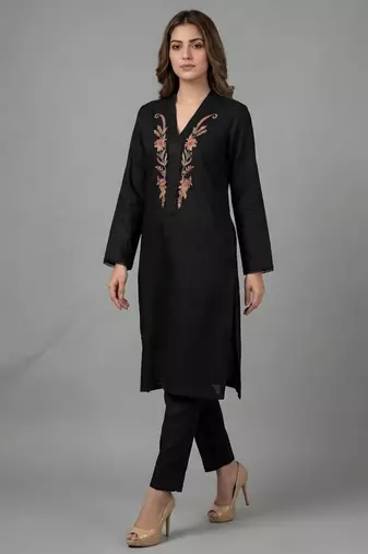 Black embroidered rayon kurta set