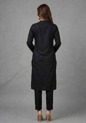 Black embroidered rayon kurta set 4