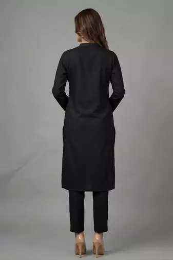 Black embroidered rayon kurta set