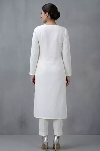White embroidered rayon kurta set