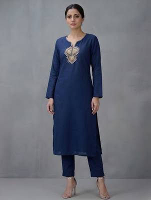Blue embroidered rayon kurta set 3