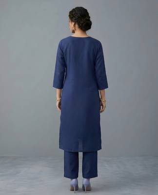 Blue embroidered rayon kurta set 4