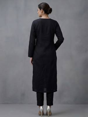 Black embroidered rayon kurta set 4