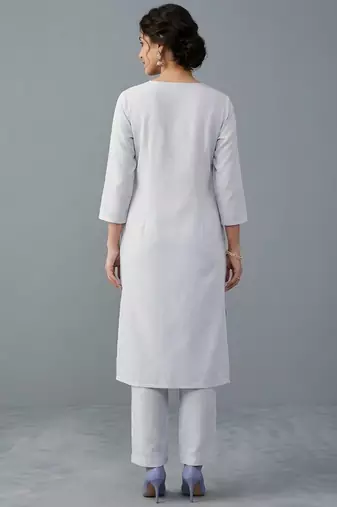 White embroidered rayon kurta set