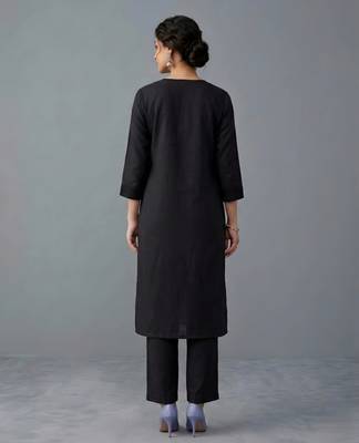 Black embroidered rayon kurta set 4
