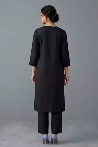 Black embroidered rayon kurta set