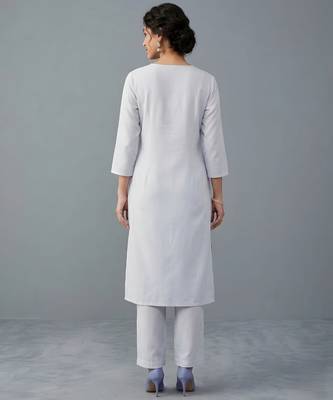 White embroidered rayon kurta set 4