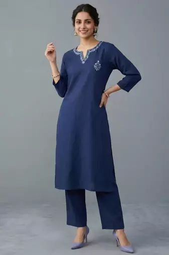 Blue embroidered rayon kurta set