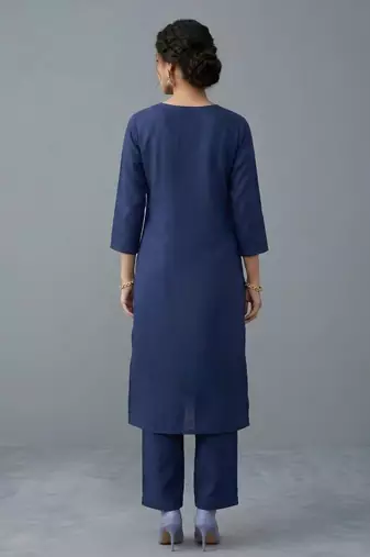 Blue embroidered rayon kurta set