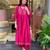 Rani pink chanderi silk blend embroidered kurta pant dupatta set