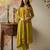 Mustard green chanderi silk blend embroidered kurta pant dupatta set