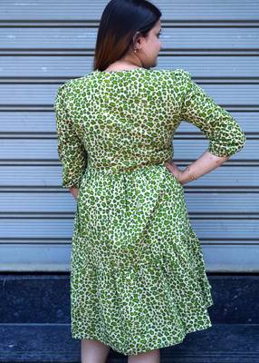 green leopard handblock printed below knee dress 3