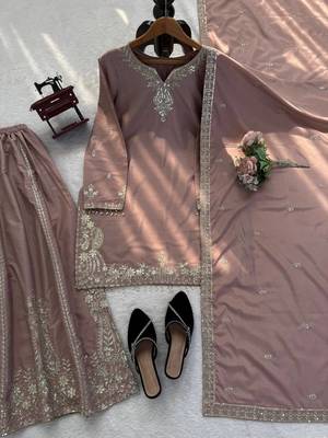 Onion pink crepe thread with sequin sharara suit 5