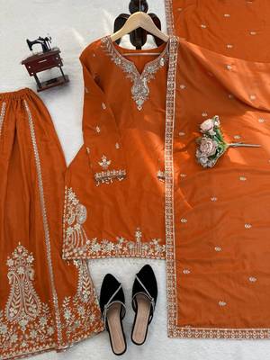 Orange crepe thread with sequin sharara suit 5