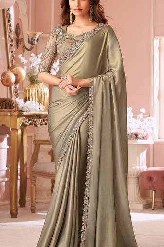 Golden Silk Stylish Embellished Saree With Embroidered Blouse