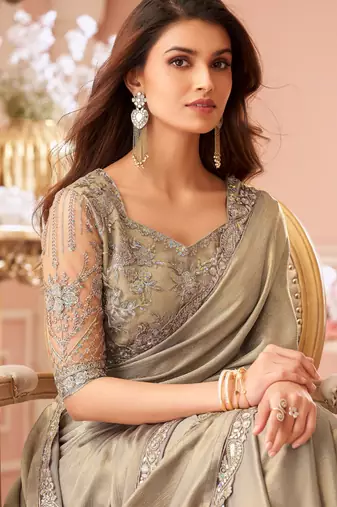 Golden Silk Stylish Embellished Saree With Embroidered Blouse