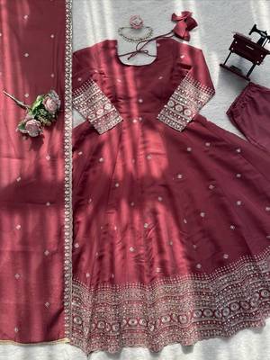 Onion pink chanderi silk thread with sequin anarkali suit 5