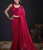 Magenta sequin embroidered work two tone satin silk saree