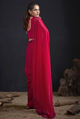 Magenta sequin embroidered work two tone satin silk saree 4