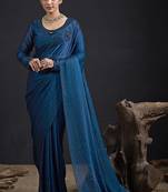 Blue sequin embroidered work two tone satin silk saree