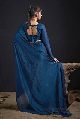 Blue sequin embroidered work two tone satin silk saree 4