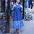 indigo printed open collar mid-length dress
