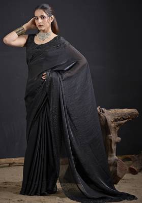 Black sequin embroidered work two tone satin silk saree 1