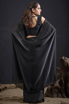 Black sequin embroidered work two tone satin silk saree 3