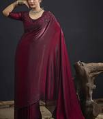 Maroon sequin embroidered work two tone satin silk saree