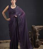 Purple sequin embroidered work two tone satin silk saree