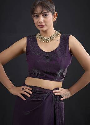 Purple sequin embroidered work two tone satin silk saree 5