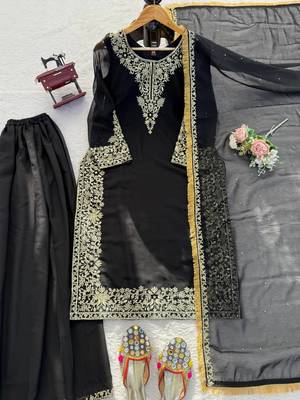 Black georgette thread with sequin palazzo suit 5