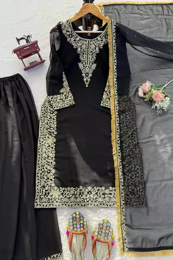 Black georgette thread with sequin palazzo suit