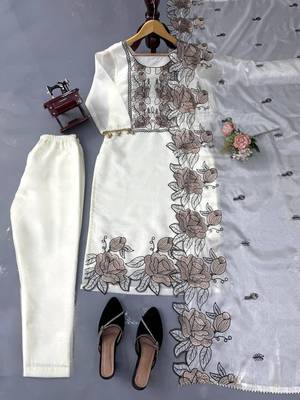 Off white art silk thread work salwar suit 5