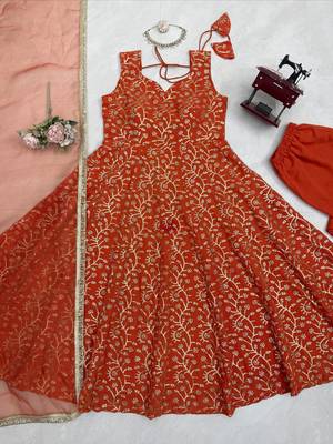 Rust orange georgette thread with sequin palazzo suit 5