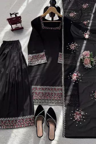 Black crepe thread with sequin  palazzo suit