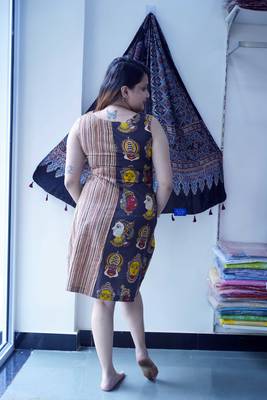 black kalamkari handblock printed knee length dress 2