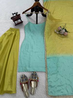 Mint green chinon silk thread with sequin palazzo suit 5