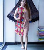 red kalamkari handblock printed knee length dress