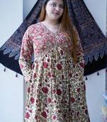 red printed v neck mid length dress