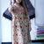 red printed v neck mid length dress