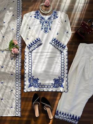 Off white  chanderi silk thread work salwar suit 5